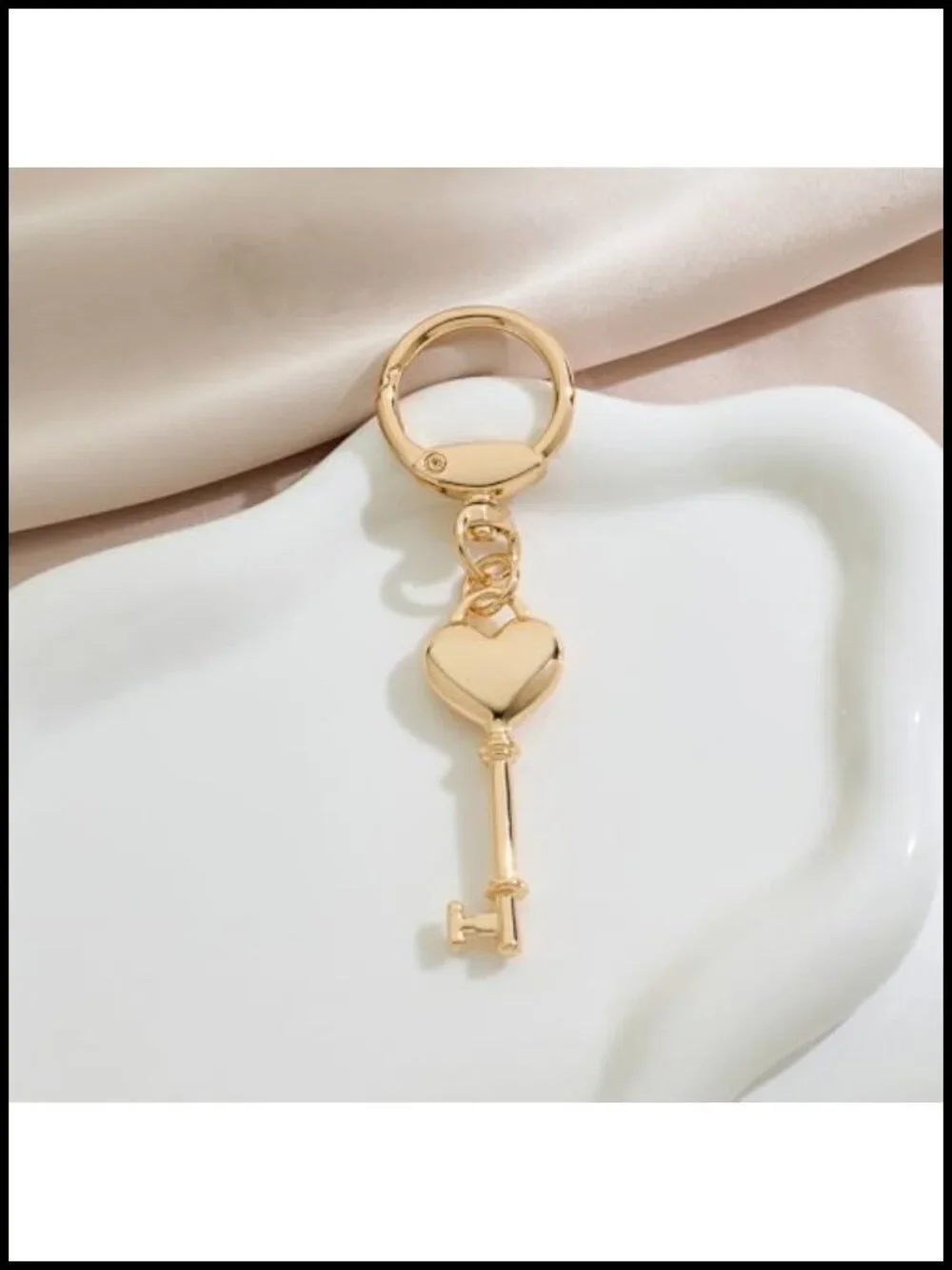 Gold Heart Keychain for Handbags, Brass Key Ring Charm, Anne